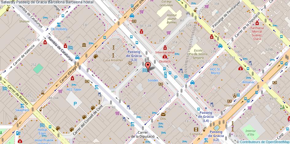 mapa Safestay Passeig de Gracia Barcelona hostal Barcelona